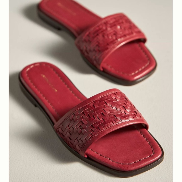 Anthropologie Leather Sandals in Red, Size 9, Genuine Leather, Woven Sandals NWT - Picture 1 of 3